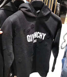 GIVENCHY/纪梵希 GVC 字母logo 黑色 男女 大破洞帽衫 连帽卫衣