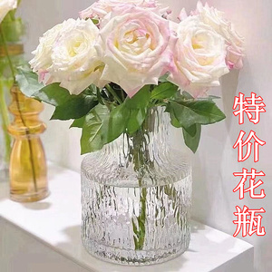 欧式冰川纹ins风 透明玻璃花瓶水培玫瑰花干花鲜花插花瓶居家摆件
