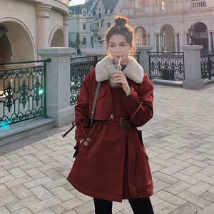 红色女装小个子派克棉服大衣2024冬季新款韩版中长款加绒宽松外套