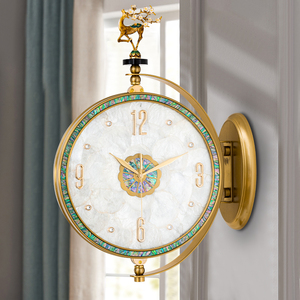 欧式轻奢双面挂钟客厅大气静音钟表现代简约家用创意复古两面时钟