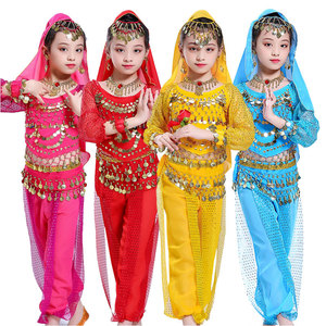 新款儿童印度舞蹈服女童长袖肚皮舞幼儿园女孩元旦民族舞演出服装