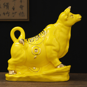 陶瓷黄色生肖水牛摆件招财进宝家居卫生间厨房缺角客厅装饰工艺品