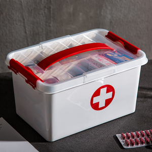 双层带盖医药箱 塑料家用手提宝宝药箱大容量家庭装药品收纳盒子