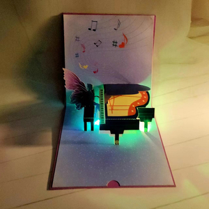 钢琴音乐生日纸质镂空印刷折叠模型设计定做3D立体贺卡通知书邀请
