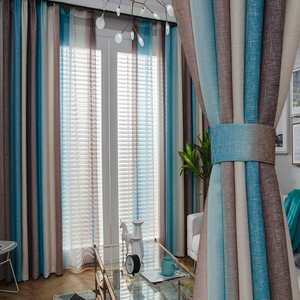 窗帘成品现代简约地中海北欧美式渐变条纹客厅卧室落地窗帘遮光布