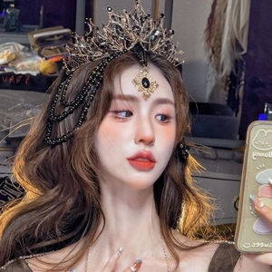 新款Lolita皇冠王冠新娘洛丽塔圣母光环发箍巴洛特珍珠头饰哥特式