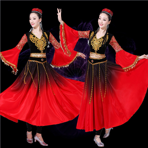 2022新款新疆维吾尔族服装肚皮舞亮片演出服少数民族舞蹈服成人女