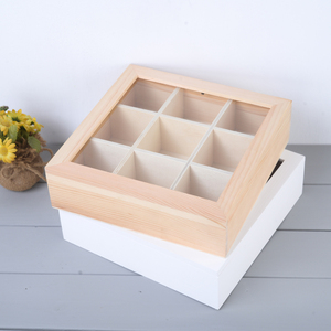zakka收纳盒实木做旧木盒储物盒 首饰盒杂货九格玻璃桌面木质