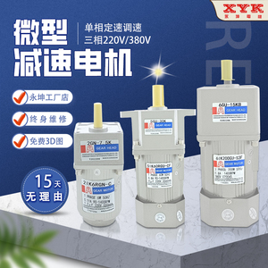 XYK永坤调速电机25/40/60/90/200W单相220V三相380V微型减速电机