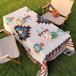 户外露营蛋卷桌布野餐垫老粗布茶几台布ins民族风棉麻多功能毯子