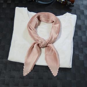 纯色压皱小丝巾韩国流行新款领巾褶皱祼粉色百搭四季小围