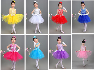 新款儿童舞蹈演出服装女童亮片公主蓬蓬连衣裙夏幼儿表演裙子特价
