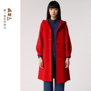 指间沙2019冬季新款盘扣灯笼袖中长款红色双面羊毛大衣女毛呢外套
