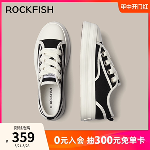 Rockfish板鞋女款防泼水帆布2024春夏新款休闲百搭增高厚底鞋