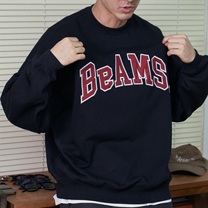 BEAMS DOT College 日系学院风贴布刺绣LOGO套头圆领运动衫卫衣