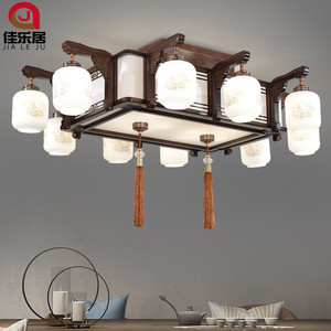 新中式客厅吸顶灯中国风仿古实木灯金丝檀木高档大气卧室餐厅灯具