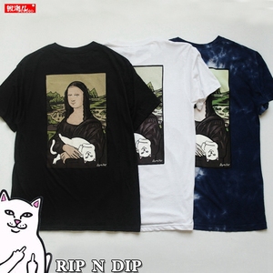 掀潮儿 美国正品 RIPNDIP 贱猫恶搞蒙娜丽莎短袖t恤情侣口袋tee潮