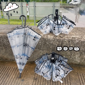 日系猫咪透明雨伞长柄可爱折叠成人加厚高颜值拍照全自动ins女孩