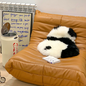 纯羊毛可爱熊猫毛绒手工坐垫地毯手工卧室客厅加厚皮毛一体地垫