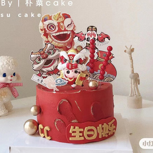 2023新年烘焙蛋糕装饰舞狮娃娃摆件喜庆春节糖葫芦灯笼装扮插件