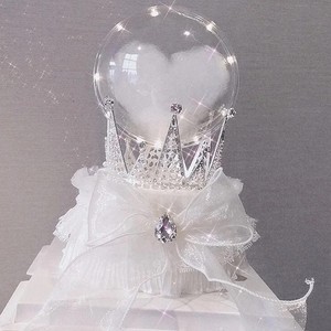 情人节透明水晶球泡泡棉生日蛋糕装饰网纱围边三角珍珠皇冠摆件