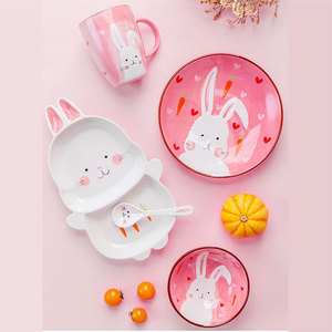 儿童碗陶瓷家用可爱卡通盘子碗筷餐具碗碟套装创意兔子宝宝少女心
