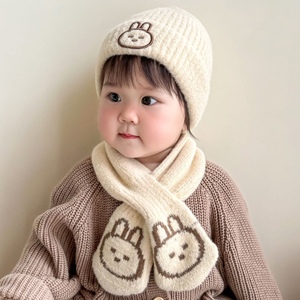 儿童宝宝帽子秋冬季可爱韩版男女童小兔毛线帽婴儿针织帽围巾套装
