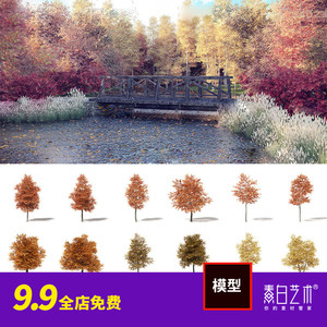 35棵秋天树木C4D模型合集赤杨白蜡树桦树森林枫树橡树景观MX796