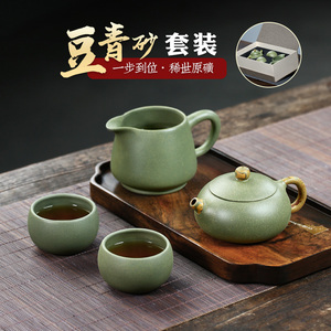 【潘晔】宜兴紫砂壶潘晔手工茶壶家用茶具套装原矿豆青砂扁西施