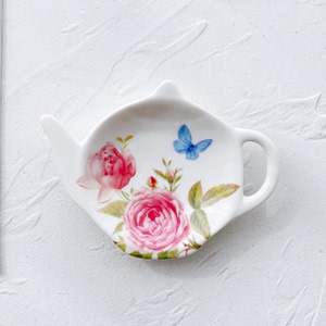 Primobianco 玫瑰蝴蝶 茶壶形瓷碟茶包托碟餐具 11.5cm