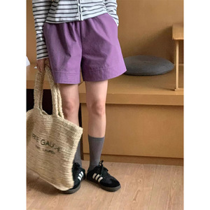 紫色孕妇裤子棉麻短裤夏季薄款小个子宽松显瘦休闲运动阔腿五分裤