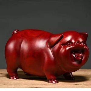 红花梨木质雕刻一对猪摆件三合十二生肖动物猪家居装饰红木工艺品