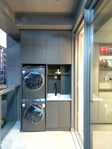 洗衣柜组合洗衣机烘干机叠放一体柜太空铝洗衣槽阳台柜双机定制
