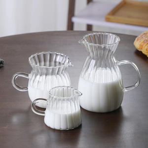 【条纹玻璃奶罐】浓缩咖啡奶盅萃取量杯蘸料碟子牛奶壶倒奶罐