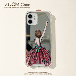 zuom 创意背面自信少女15适用ip14苹果12promax手机壳新款iPhone13mini镜面保护套11防摔镜子x女max壳8plus6s