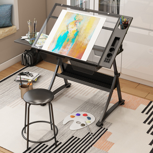 美术绘图桌玻璃可升降书画绘画画图画案制图设计师书桌工作台桌子