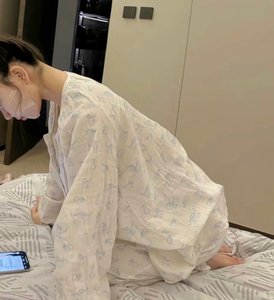 少女碎花棉纱长袖睡衣女春秋季2024新款高级甜美开衫长裤居家套装