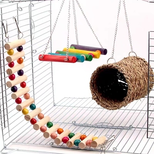 仓鼠松豚鼠蜜袋鼯鹦鹉保暖窝秋千爬梯三件套宠物用品鸟笼配件玩具