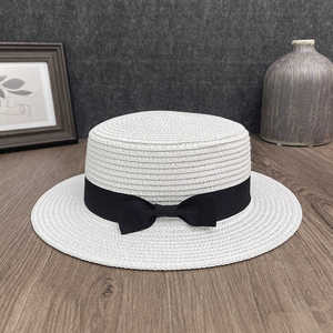 白色草帽女夏季法式小檐遮阳帽子小头围短沿沙滩帽海边学生太阳帽