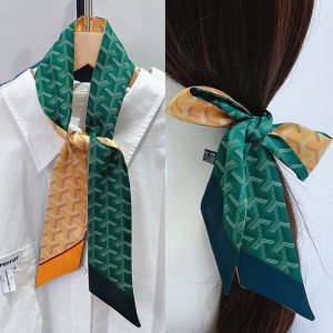 绿色短窄长条小丝巾女发带绑包缠带丝带飘带装饰脖子搭配衬衫领带