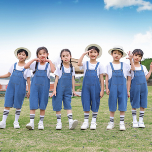 六一儿 童背带裤演出服幼儿园亲子表演服牛仔裤短毕业拍照写真服