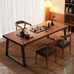 茶桌家用小茶台阳台大板茶桌椅组合一桌五椅高端新中式功夫泡茶桌