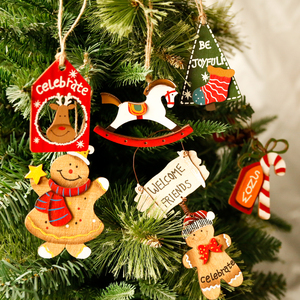 圣诞节装饰圣诞树挂饰木质挂件圣诞老人雪人树木马鹿姜饼人糖果棒