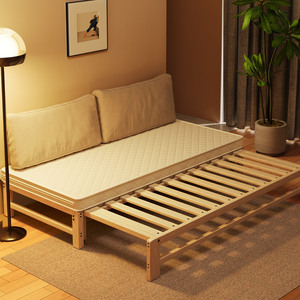 实木推拉沙发床客厅可伸缩两用带轮省空间加固结实卧室家用午休床