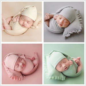 新生儿摄影道具牛奶绒裹布帽子枕头满月宝宝婴儿写真拍照艺术服饰