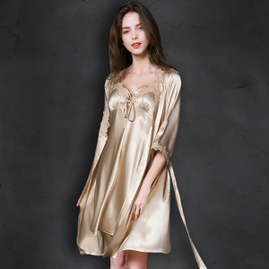 维密雪维多利亚睡袍吊带睡裙两件套装女夏季性感真丝长款新娘晨袍
