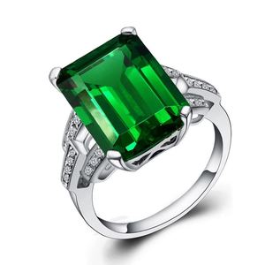 新品 祖母绿戒指镀银彩宝克拉方形彩色宝石碧玺色指环镀18K白金女