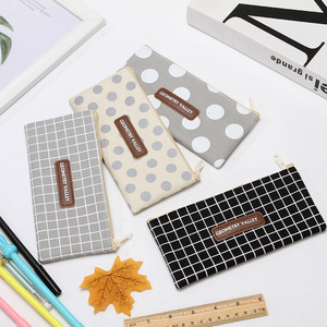 创意简约笔袋韩国小清新学生文具袋大容量铅笔袋素色圆点格子笔盒