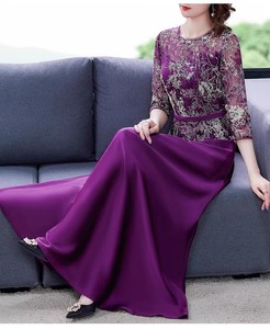 晚宴会主持人晚礼服长款2023中国刺绣A裙紫色优雅婚宴妈妈敬酒服