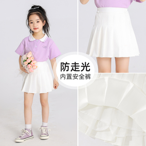 女童白色短裙2024新款韩版学院风半身裙儿童百褶裙运动网球裙春装